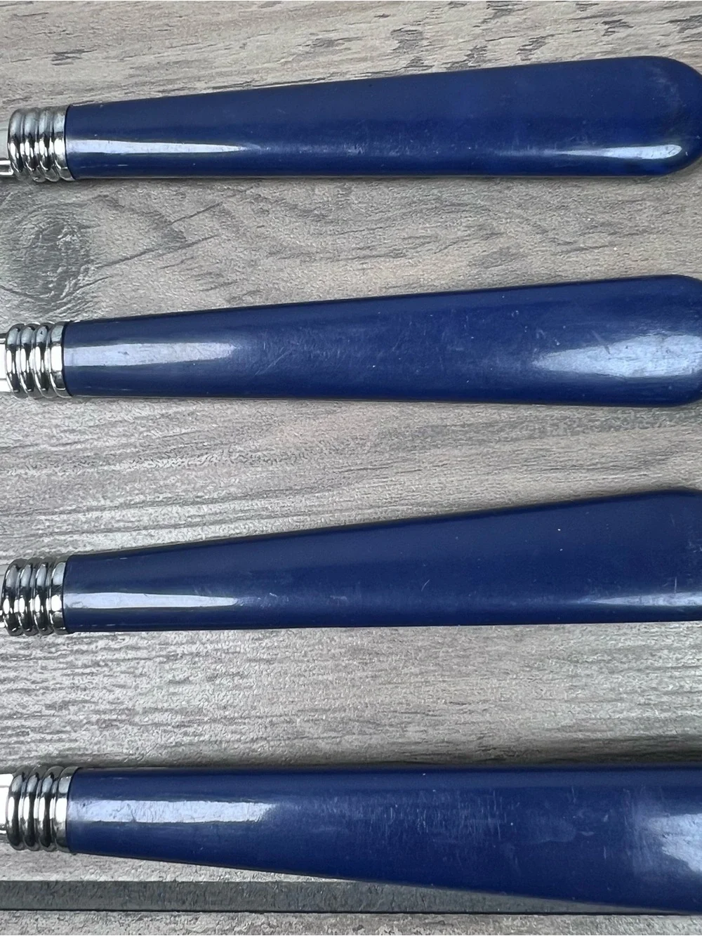 Gibson Vintage Flatware Blue Plastic Handle Tablespoons Soup Spoons Set of 4 Y2K